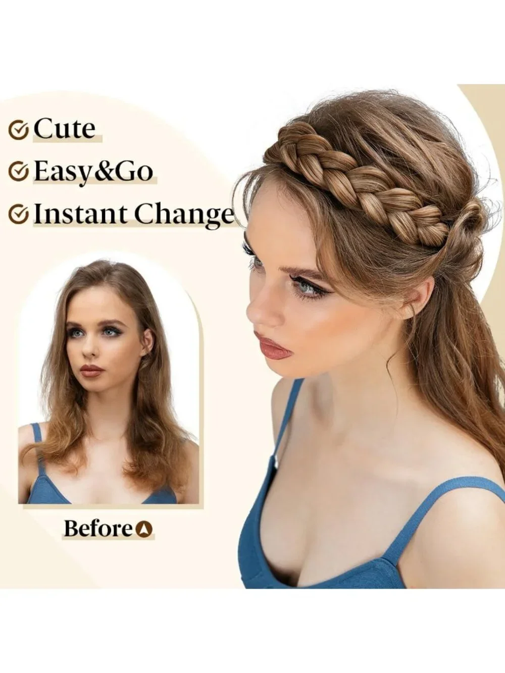 Handmade 2PC Braided Headbands for Women - Elastic Stretch Hair Accessories